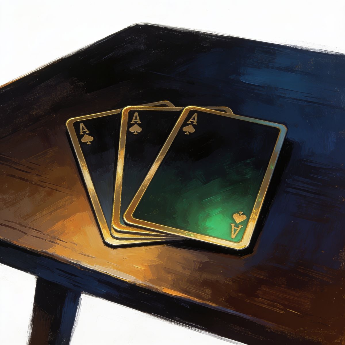 FatPirate promo codes — painted illustration of a minimal card fan on dark wood