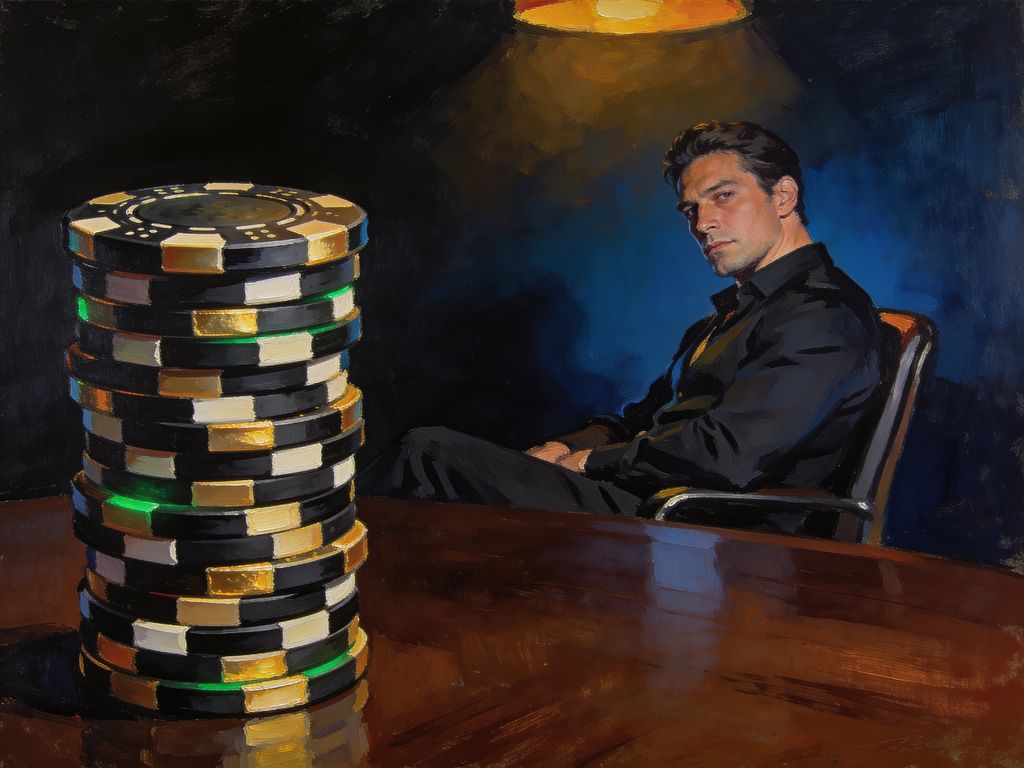 FatPirate VIP programme — painted illustration of a premium casino scene with chip stack